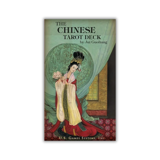 Cover of 'The Chinese Tarot Deck' with a traditional Chinese Woman with a fan.