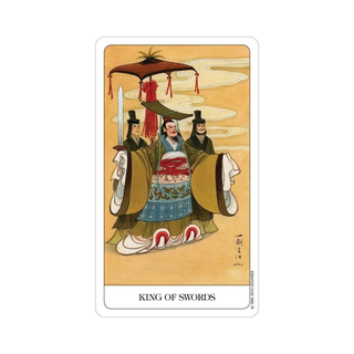 A card from the Chinese Tarot featuring 'King of Swords' with classical illustration on a beige background