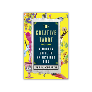 Book cover of 'The Creative Tarot' by Jessa Crispin with colorful illustrations on a yellow background.