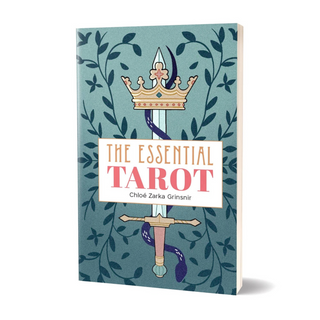 Book titled 'The Essential Tarot' with a decorative cover featuring a sword and crown design on a white background.