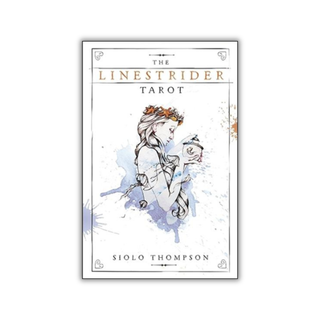 Book cover of 'The Linestrider Tarot' by Siolo Thompson with a stylized illustration of a woman holding a rose on a white background.