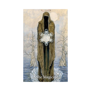 Tarot card featuring a hooded figure with a star symbol, titled 'The Magician'.