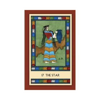 Tarot card featuring a figure with a colorful border and 'The Star' text