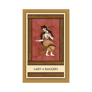 Card featuring 'Lady of Daggers' with a decorative border on a white background
