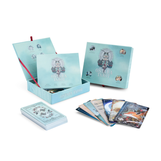 Ostara Tarot cards with a blue box on a white background
