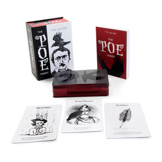 Poe Tarot card set with tarot cards and packaging on a white background