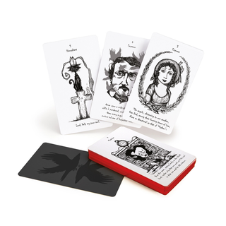 Playing cards with black and white illustrations on a white background
