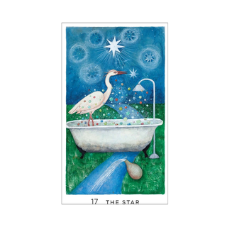 Illustration of a heron in a bathtub with stars and bubbles, titled 'The Star'.