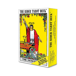 Rider Tarot Deck packaging with colorful illustration on a white background