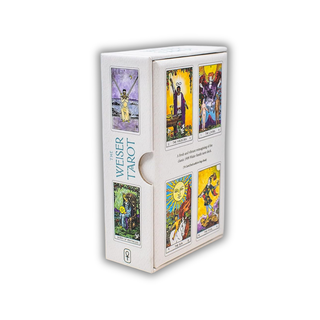 Weiser Tarot card packaging with tarot card images on a white background
