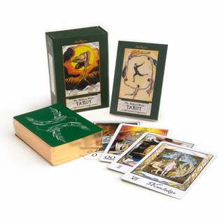 Tarot card set with green box and cards displayed on a white background