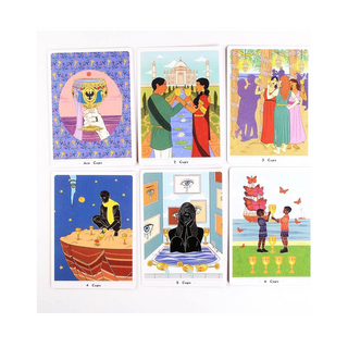 Set of tarot cards with colorful illustrations on a white background