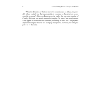 Text on a white background with a question about the term 'expert' and references to Crowley, Thelema, and tarot.