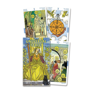 Four tarot cards from the Universal Tarot deck on a white background