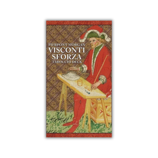 Card game box with illustration of a character in a red outfit playing cards on a white background