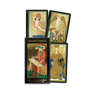 Visconti Tarot cards with illustrated covers on a white background