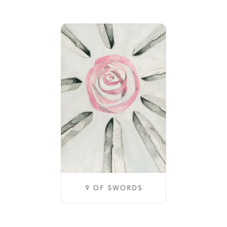 Card with a pink rose surrounded by black and white blades on a white background